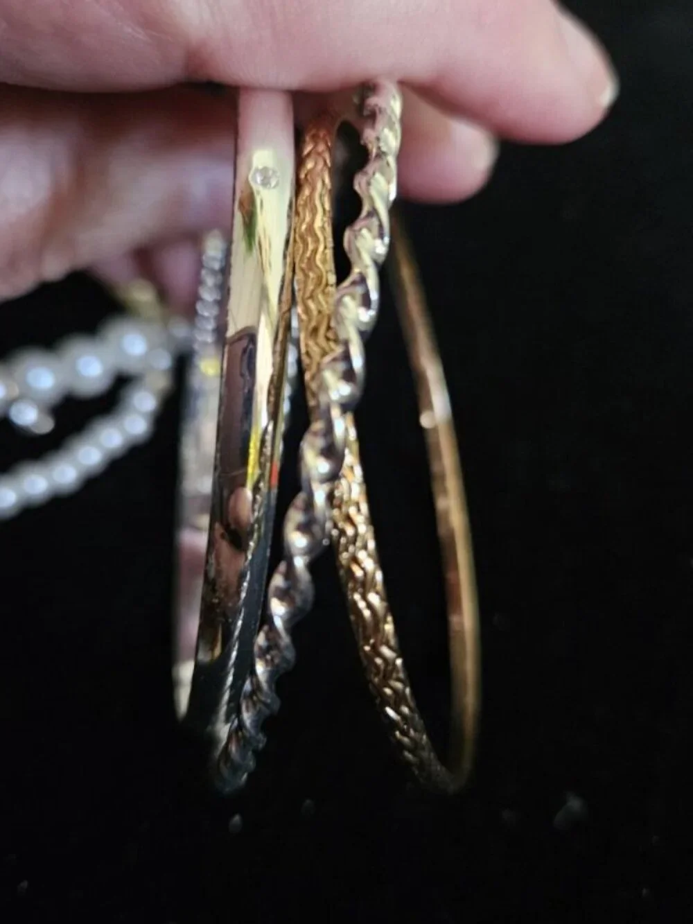Silver and Goldtone Bangle and Pearl Stretch Bracelet Lot Rhinestone Charms
